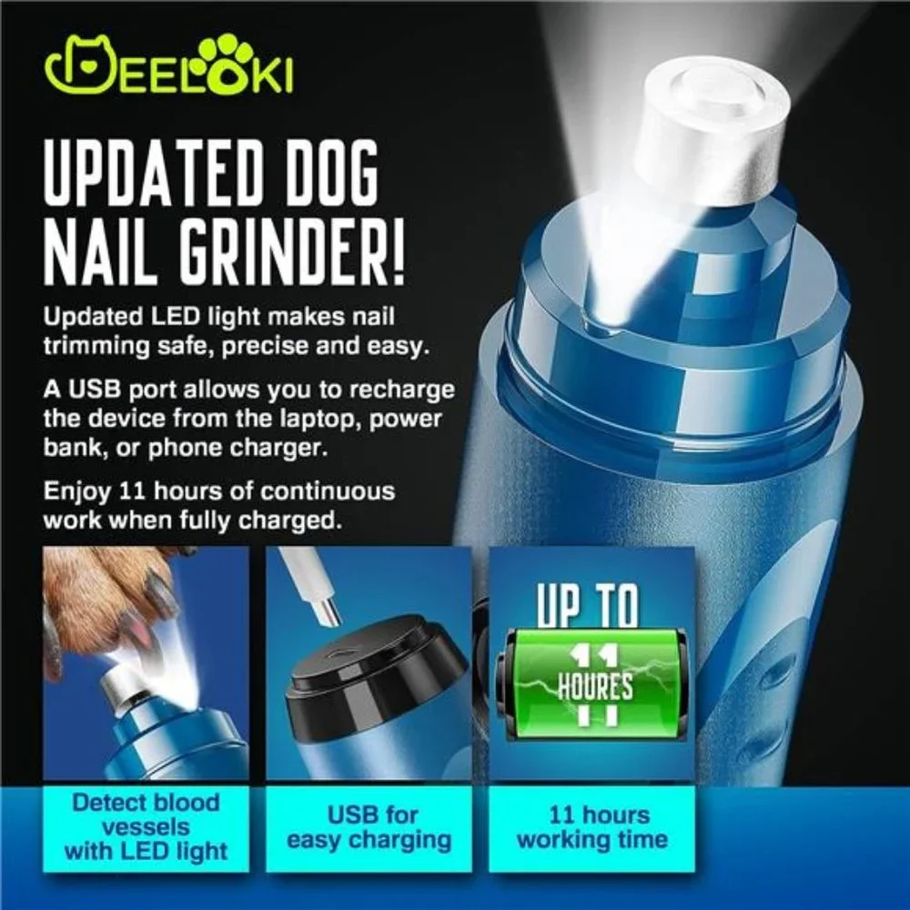 Dog Nail Grinder with LED Light Upgraded 2 Speeds Painless Pet Dog Nail Trimmers